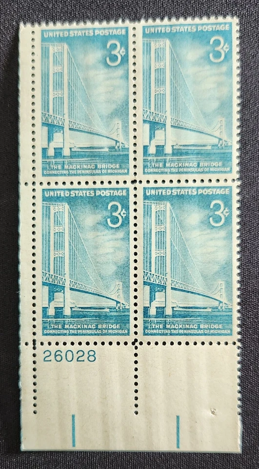 US Scott 1109 - Mackinac Bridge - MNH - 1958 Issue - Plate Block of 4 - Image 1 of 1