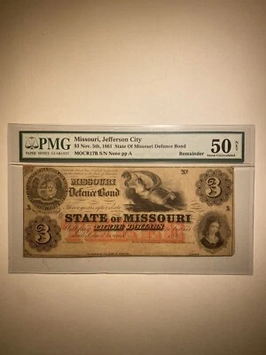 State Of Missouri Defence Bond Missouri Jefferson City $3 1861 Remainder - Image 1 of 2