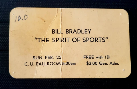 Bill Bradley 1973 NEW YORK KNICKS Autographed Lecture Ticket 02/25/1973  - RARE Cover