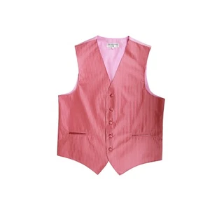 New Men's Tuxedo Vest Waistcoat Vertical Stripes only prom wedding party Coral - Picture 1 of 2