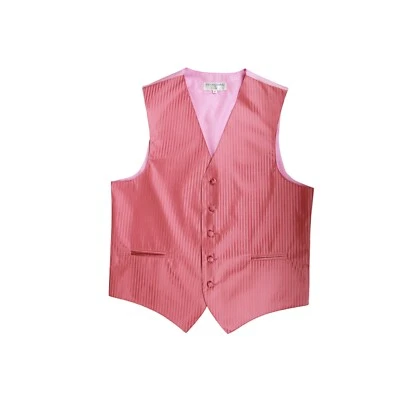 New Men's Tuxedo Vest Waistcoat Vertical Stripes only prom wedding party Coral - Image 1 of 2