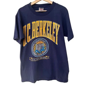 Camicia Vintage Oneita Made in USA UC Berkeley Golden Bears Blu Navy Taglia Large - Foto 1 di 7