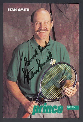 Stan Smith Tennis HOF Auotgraphed 4x6 Prince Equipment Player Photo Card JSA COA - Image 1 of 2