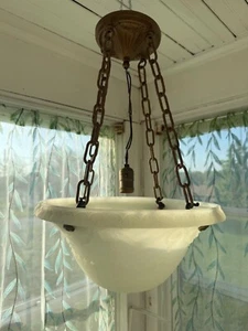 Antique 20's Inverted Satin Glass Dome Chandelier Neoclassical - Picture 1 of 22