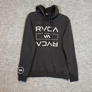 RVCA Sweater Mens Medium Black Pullover Fleece Sweatshirt Hoodie Logo Casual - Picture 1 of 9