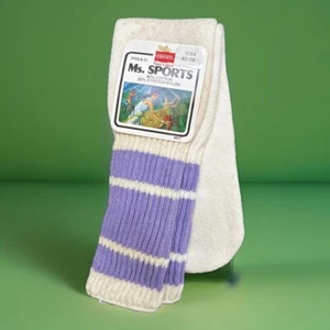VTG Hanes Ms. Sports Socks Striped 9-11 Cotton Nylon Tube NOS 80's Purple - Picture 1 of 6
