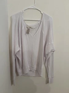 NWT Free People We The Free white Thermal Oversized Pullover Boho Lightweight XS - Picture 1 of 6