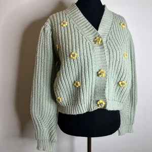 Hyfve romantico cardigan floreale maglione grosso ritagliato taglia M Grannycore schiuma di mare - Foto 1 di 10