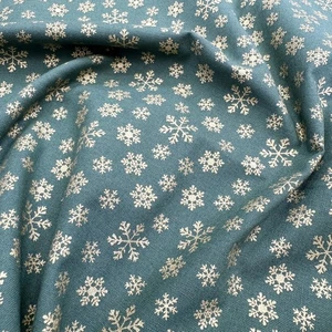 Christmas Fabric - Gold Snowflakes on Green - Xmas Craft Fabric Material - Picture 1 of 8