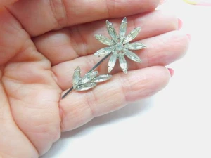 Brosche klare Marquise Strass silberfarben Metall Blume Vintage - Bild 1 von 5
