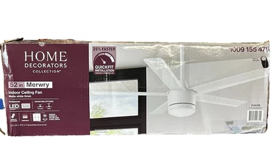 Home Decorators Collection Merwry 52" LED Ceiling Fan  Matte White *Used Downrod - Image 1 of 4