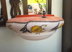 Art Deco Fliegenfänger Glas Deckenleuchte Schirm oder Blumenkorb. Orange Gelb - Bild 1 von 6
