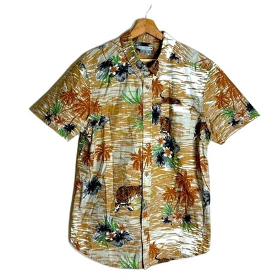 Vtg rusty mens cotton button down tiger all over print surfer retro shirt size L - Image 1 of 4