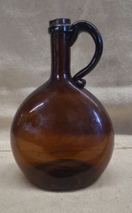 Antique Amber Glass Chestnut Bottle / Globular Jug w/ Handle and Pontil (19th C) - Picture 1 of 8