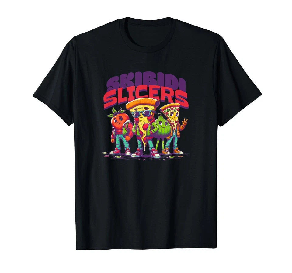 Camiseta Skibidi Slicers Funny Viral Brain Rot Pizza Gen Alpha Foto 1 de 1