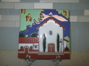 PACIFIC BLUE TILE San Miguel 16th Mission Trivet Wall Art Hand Painted Ret 47.95 - Picture 1 of 3