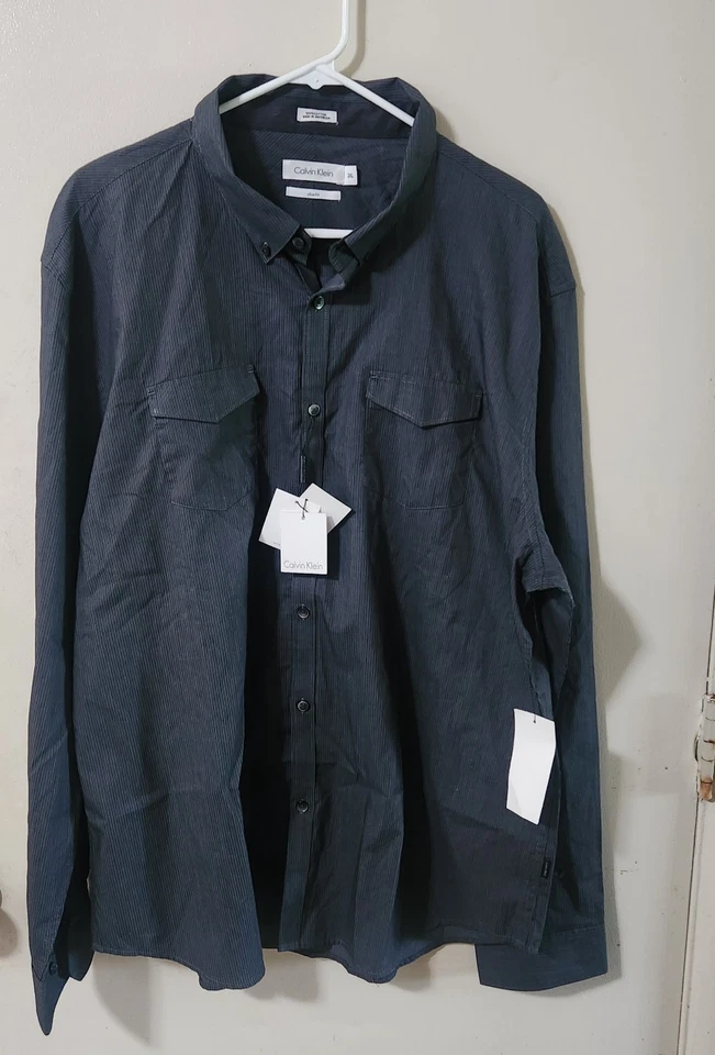 Camisa de vestir Calvin Klein para hombre 2XL abotonada SLIM FIT. Gris carbono. ¡Nuevo con etiquetas! Foto 1 de 4