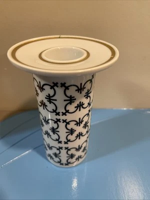 Jarrón con soporte de vela de porcelana blanco y negro marroquí Foto 1 de 4