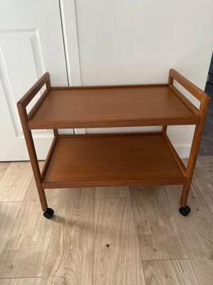 Mid Century Teak tea trolley drinks cart bar vintage side table Retro on wheels  - Image 1 of 4