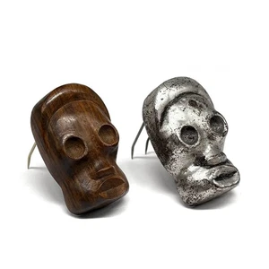 SELTEN SIGNIERT Vintage 30er PELZKLAMMERN geschnitzt Silber & Holz afrikanische STAMMESMASKEN Französisch? - Bild 1 von 7