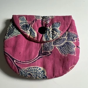 Vintage Purple Flower Pink Change Purse Hippy 60s Old Small 4" Jewelry Pouch - Picture 1 of 6