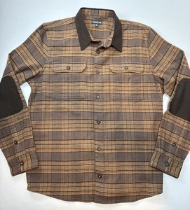 Toad & Co Mens Wool Blend Flannel Shirt Elbow Patches Brown Plaid XL - Picture 1 of 7