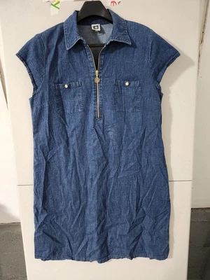 Vestido Anne Klein Para Mujer 14 Mini Manga Corta 1/4 Cremallera Pullover Cuello Denim Cambio Foto 1 de 4