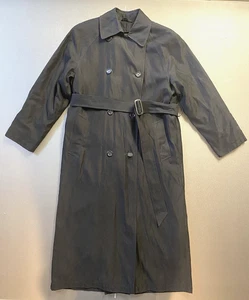 London Fog Women’s Black Trench Coat 8P Petite Double Breasted Belted Zip Out Li - Picture 1 of 11