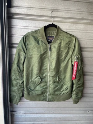 Chaqueta de bombardero de vuelo Alpha Industries MA-1 verde salvia encaje trasero talla S Foto 1 de 4