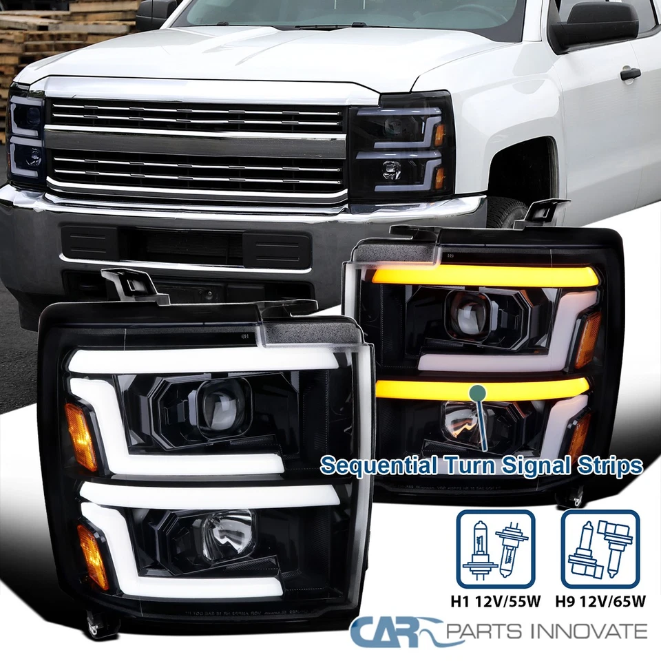 Fits 15-19 Silverado 2500/3500HD Black Smoke Projector Headlights LED Sequential Foto 1 de 4