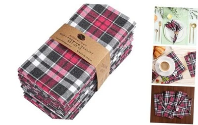 NATURALCRAFT Dinner Cloth Napkin Cotton 18" x 18" (Set of 12) Fuchsia Black - Image 1 of 4