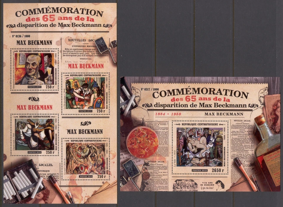 STA213 Central African Rep 2015 MNH 2 Sheets High CV Art Painting Max Beckmann - Image 1 of 1
