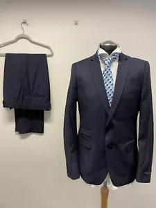 TRAJE CONEXIÓN FRANCESA 2 PIEZAS CON ELÁSTICO EN CUADROS AZUL MARINO 42R TRS W36 L31 NUEVO SIN ETIQUETAS - Imagen 1 de 13