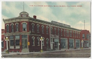 1909 Alliance, Nebraska - National Bank Building & News Stand - Vintage Postcard - Picture 1 of 2