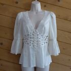 Bebe Cream Off White Ivory Victorian Crochet Embroidery Babydoll Blouse Shirt