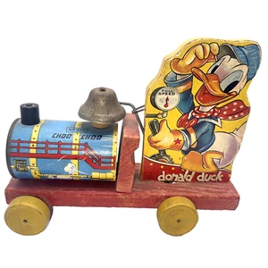 Donald Duck Disney Choo Choo Wood Train Pull Toy No 450 1940s Nice Condition - Picture 1 of 10