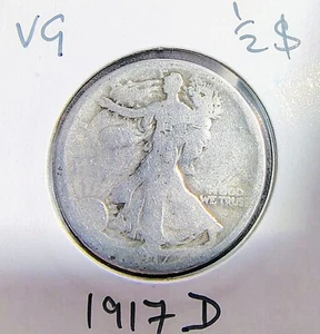 1917 D Half Dollar US$0.50 Walking Liberty VG Denver Mint 90% Silver UltraRare - Picture 1 of 2