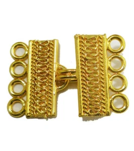 2 SET 40X22MM SOLID COPPER BALI TOGGLE CLASP 4 STRAND 18K GOLD PLATED 533 RR - Picture 1 of 3