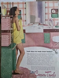 1945 Woman Yellow Cannon bath towel Pink bathroom design color vintage ad - Picture 1 of 1