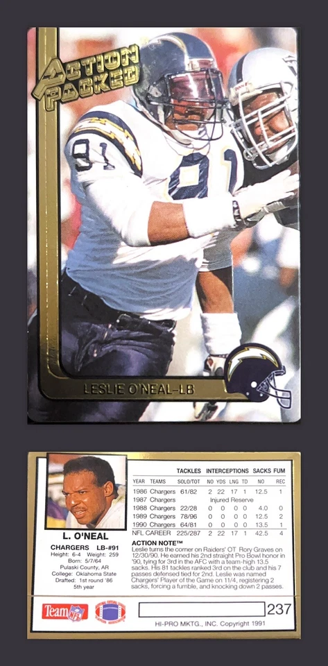 ⚓️🏈1991 Action Packed Football #237 Leslie O'Neal - Image 1 of 1