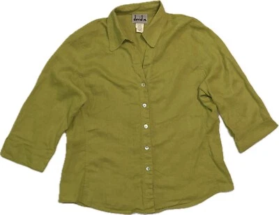 Blusa Top David N Lino Botón Primavera Verde Cuello Dividido Cuello Punta Mangas 3/4 Foto 1 de 4