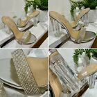 New SCHUH Rhinestone Clear Block Heel Strap Open Party Occasion Shoes UK 6 39