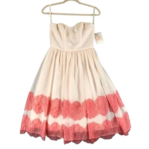 NEW David's Bridal Sweetheart Angel Dress Cream/Coral Womens 0 Lace Hem F16004 - Picture 1 of 13