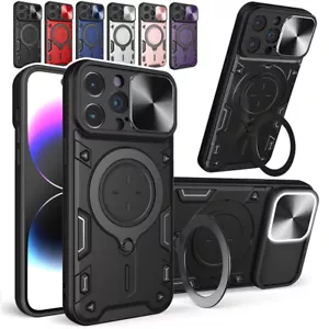 Custodia magnetica cavalletto 360 anello per iPhone 16 15 14 13 12 11 XS 7 8 SE - Foto 1 di 24