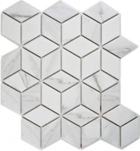 Würfel Mosaik Fliese Keramik weiß anthrazit Carrara Optik Wandfliesen Badfliese - Picture 1 of 4