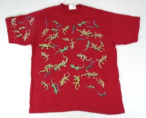 Vintage 1998 Lizards Puff Print T-Shirt Size 2XL Wildlife Animals Reptiles Red - Picture 1 of 10