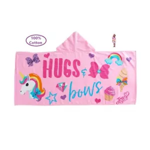 Pink Hooded Towel - Unicorn & Rainbow 25” x 50” 100% Cotton JoJo Siwa Girls Bath - Picture 1 of 11