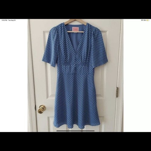 Abito donna Kate Spade blu fiordaliso crepe tè giardino a pois taglia 12
