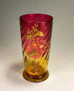 Legras Decorated Amberina Footed Tumbler - Picture 1 of 4