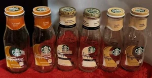6 STARBUCKS Empty Clean Frappuccino 13.7oz Glass Bottles Lids Label Craft Storag - Picture 1 of 5